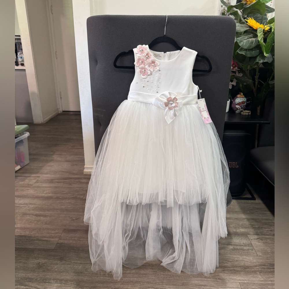 PINK GIRLS White Floral Tulle Dress - Picture 2 of 7
